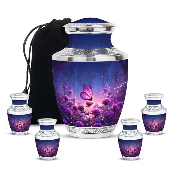 MUKTIVE Butterfly Burial Urns for Human Ashes Husband & Wife - Funeral Urn for Adult Ashes Men & Women - Small Urns for Adult - Set of 5 Burial Urn (1 Large, 4 Mini)