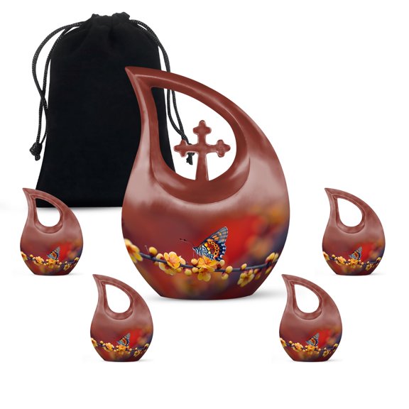 MUKTIVE Butterfly With Flower Urns for Human Ashes Adult Man & Women, Combo Sets Cremation Urn for Adult Female Ashes, Decorative Memorial, (1 Large 10 ", 4 Keepsake 3 ")