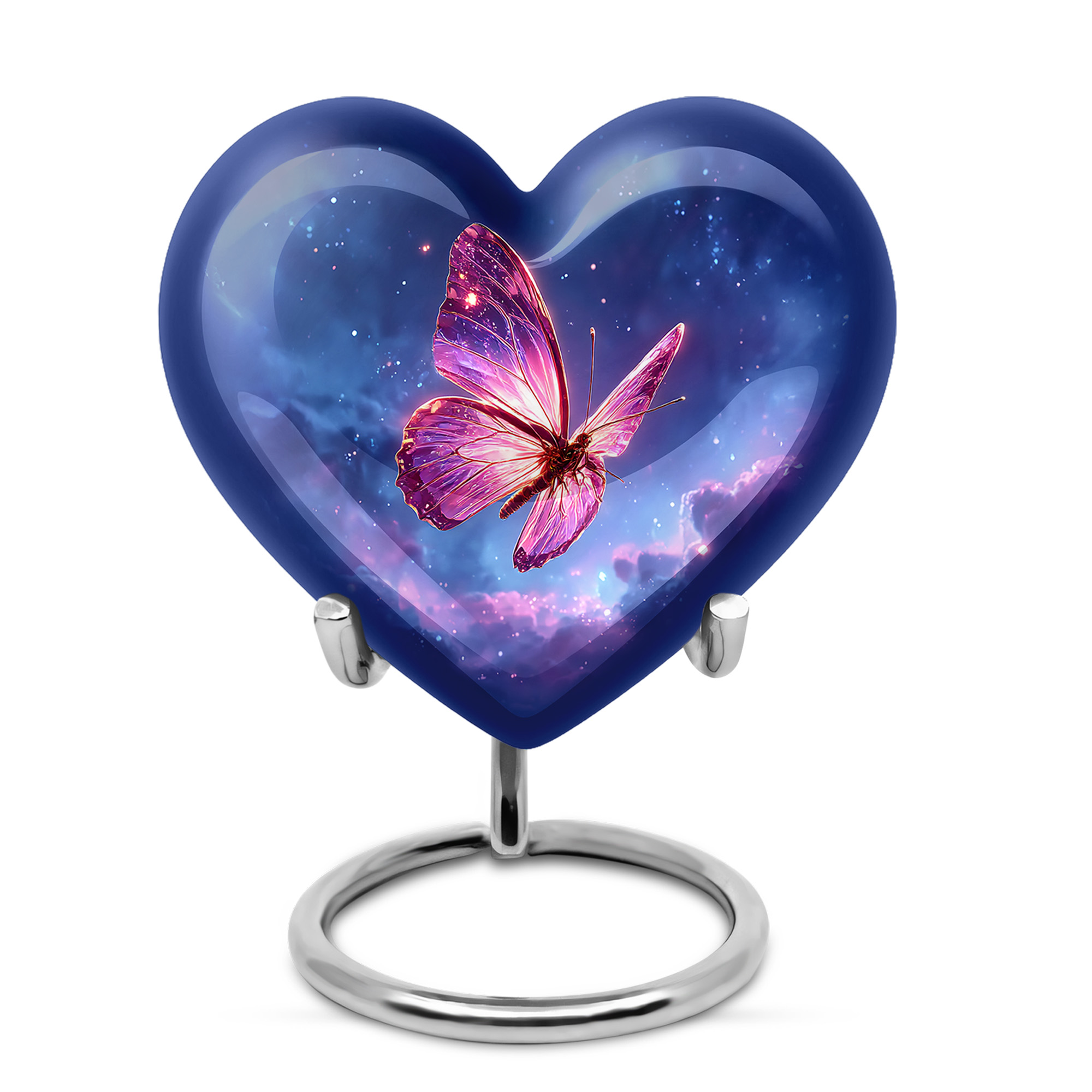 MUKTIVE Butterfly Keepsake Urns for Adult Ashes, Memorial Blue Cremation Urns for Women & Men, Stars Decorative Mini Heart Urn for Ashes Mother & Father, 3 Inch