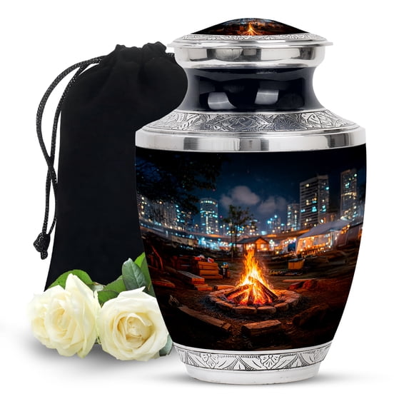 MUKTIVE Campfire Urn for Adult Human Male - Large Urns for Ashes for Women - Cremation Urn for Ashes - 10 Inch Decorative Urns for Cremated Father