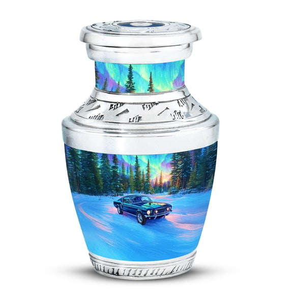 MUKTIVE Car Burial Urn for Human Ashes Grandpa & Grandma, Decorative Northern Light Urns for Adult, Snowy Tree Urns for Funeral, Little Memorial Ash Holder for Male & Female, 3 Inch