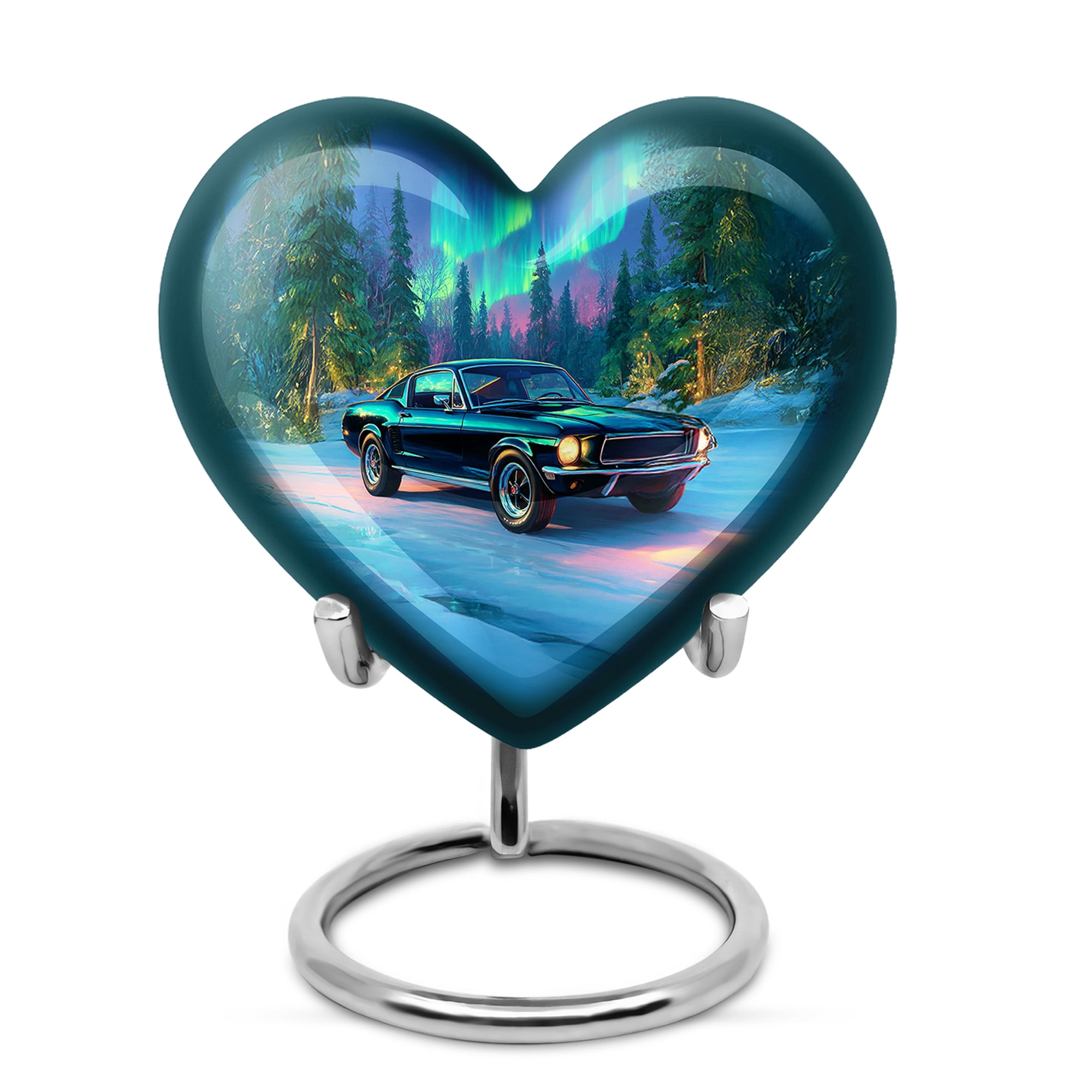 MUKTIVE Car Funeral Heart Urns for Human Adult Ashes Father & Mother, Blue Cremation Burial Urn for Adult Ashes Mother, Small Keepsake Mountain Urns for Loved Ones, 3 Inch