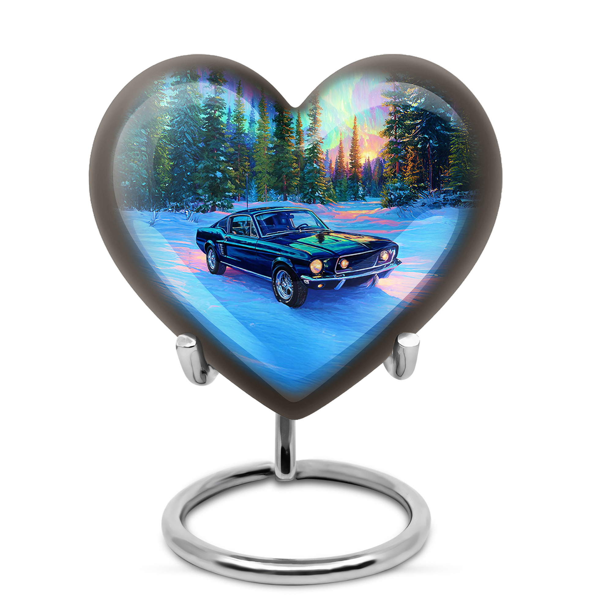 MUKTIVE Car Memorial Urns for Human Ashes, Funeral Green Urn for Ashes Adult Male & Female, Ash Heart Urns for Mom and Dad, Northern Light Urn for Burial in Ground, 3 Inch