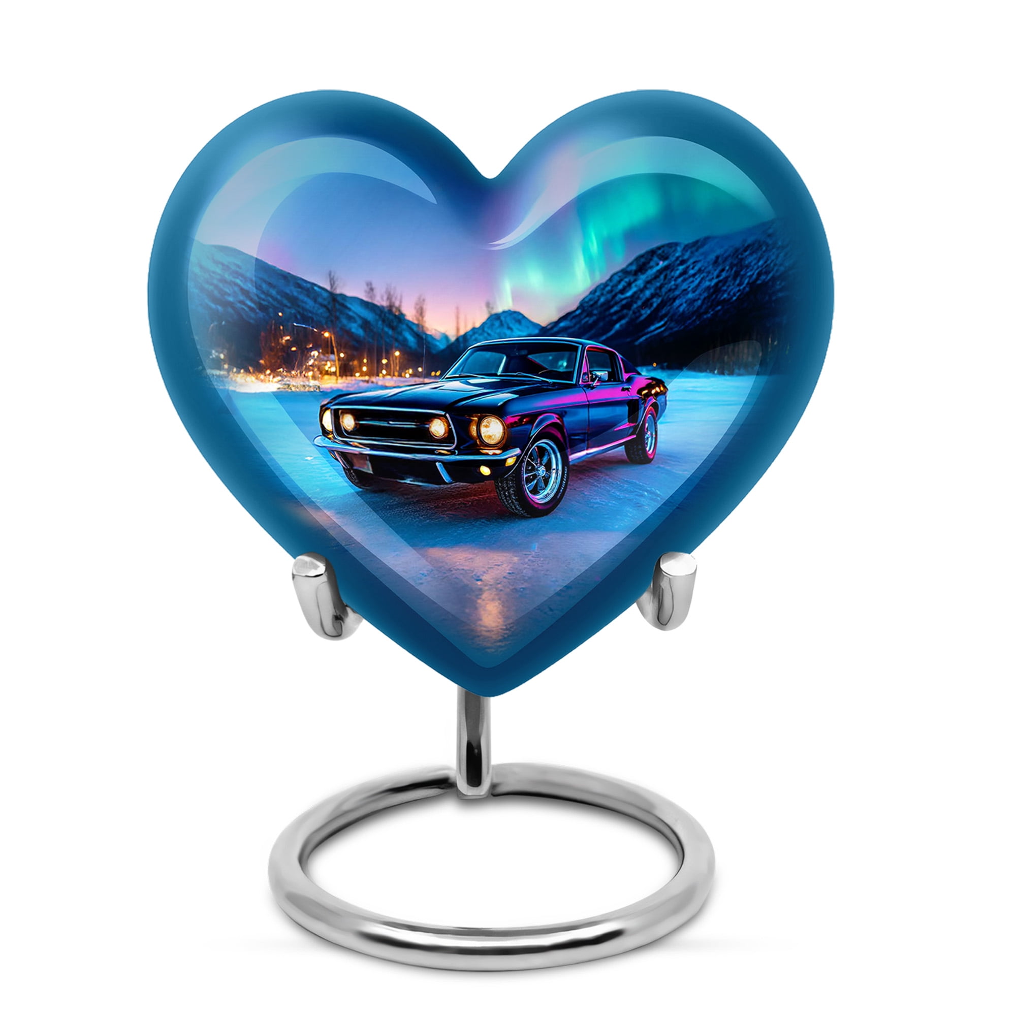 MUKTIVE Car Urn for Adult Ashes Male & Female, Northern Light Mini Heart Cremation Urns, Blue Burial Urn for Human Ashes Women & Men, Keepsake Urns for Adult,3 Inch