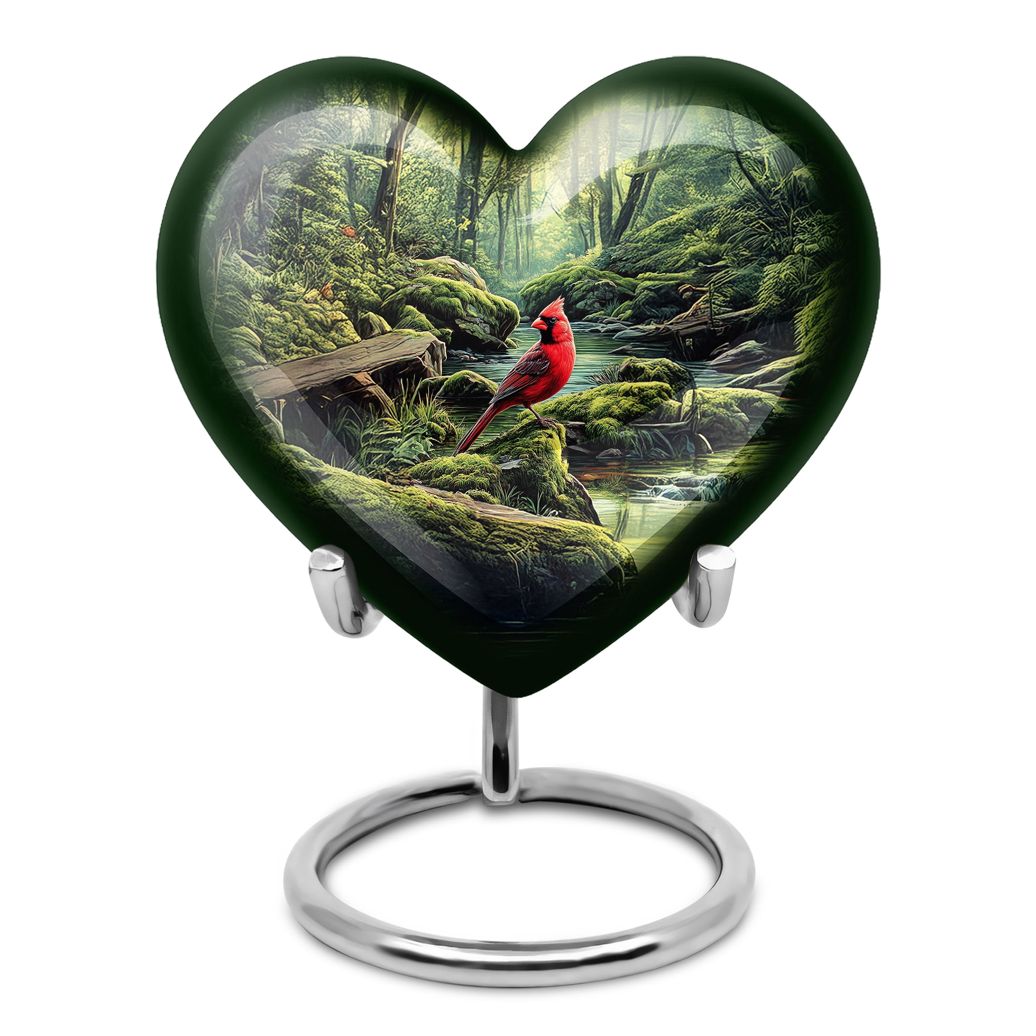 MUKTIVE Cardinal Bird Cremation Urns for Adult Ashes - Small Funeral Urn for Ashes for Women - Memorial Heart Urns for Adult Male - Couple Burial Urn for Mom and Dad - 3 Inch