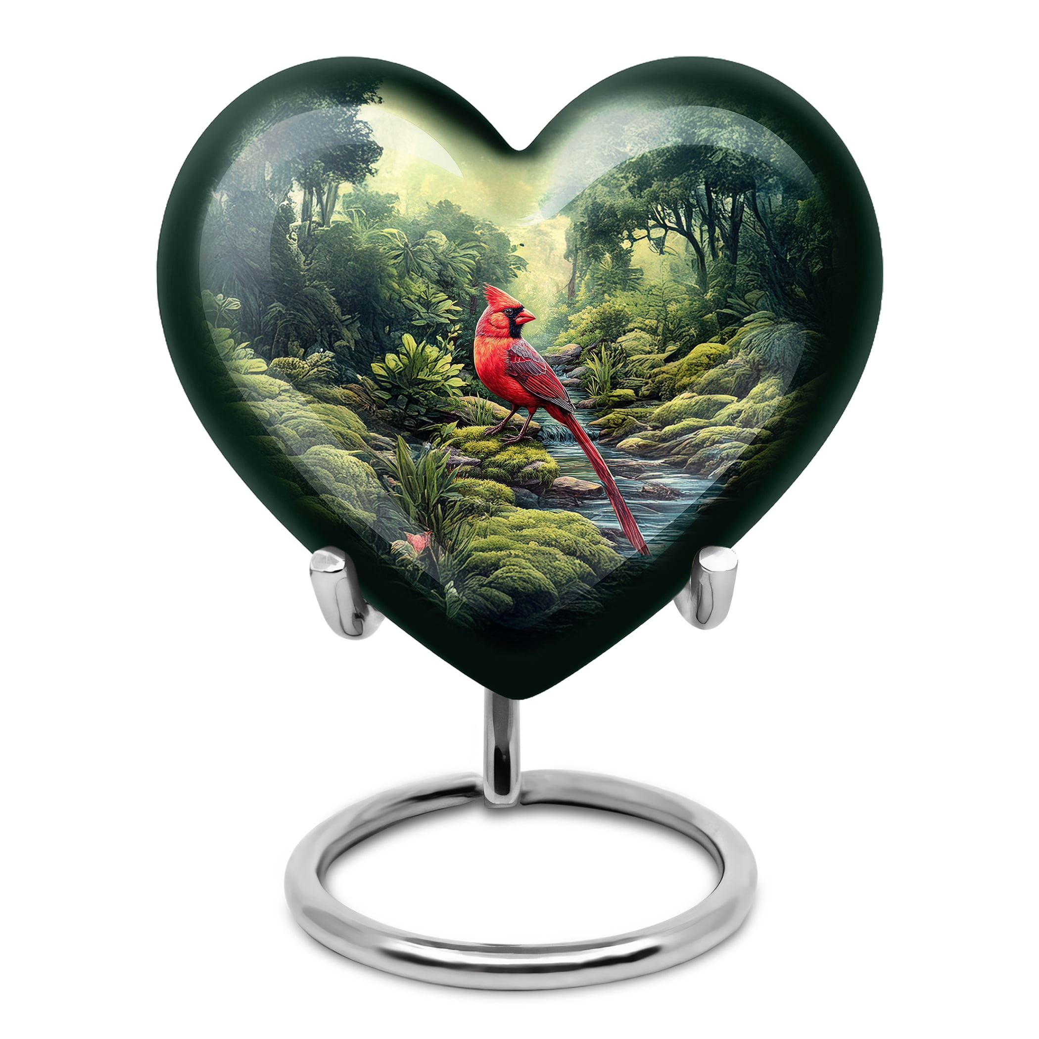 MUKTIVE Cardinal Bird Cremation Urns for Adult Ashes Women - Green Keepske Memorial Urns for Adult Male - Mini Funeral Urn for Mom and Dad - Burial Urn for Ashes for Women - 3 Inch (Heart)
