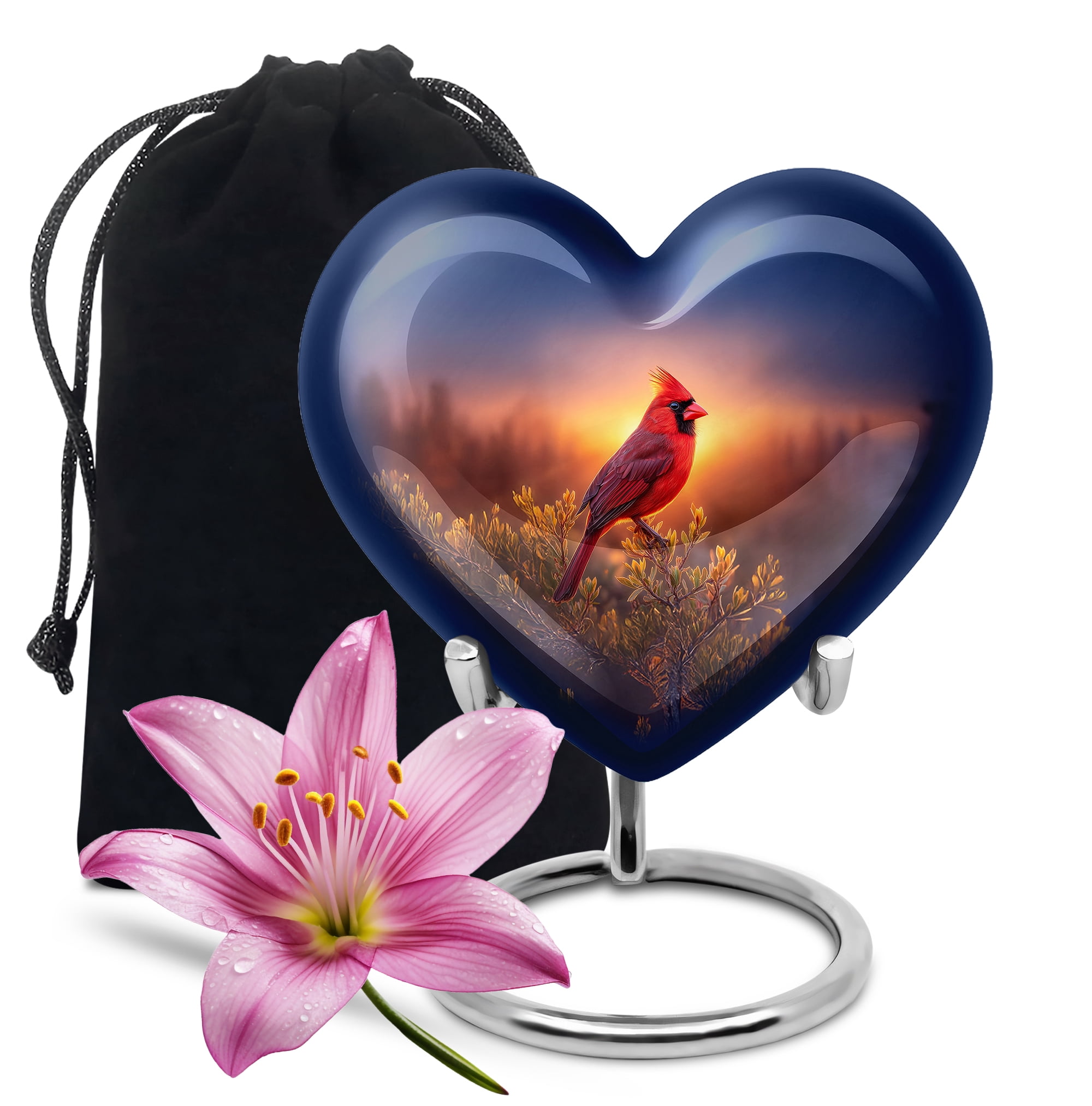 MUKTIVE Cardinal Bird Cremation Urns for Adult Male - Large Green Funeral Urn for Ashes for Women - Memorial Ash Container for Human Ashes - Burial Urn for Mom - 8 Inch