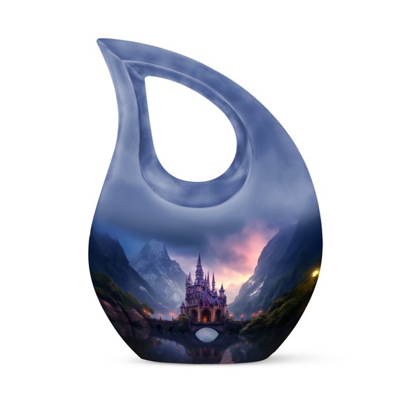 MUKTIVE Castle Memorial Urn for Human Ashes Grandfather & Grandmother - Large Blue Cross Drop Decorative Urns for Ashes Male & Female - Urns for Burial - Adult Urn for Men & Women - 10 Inch