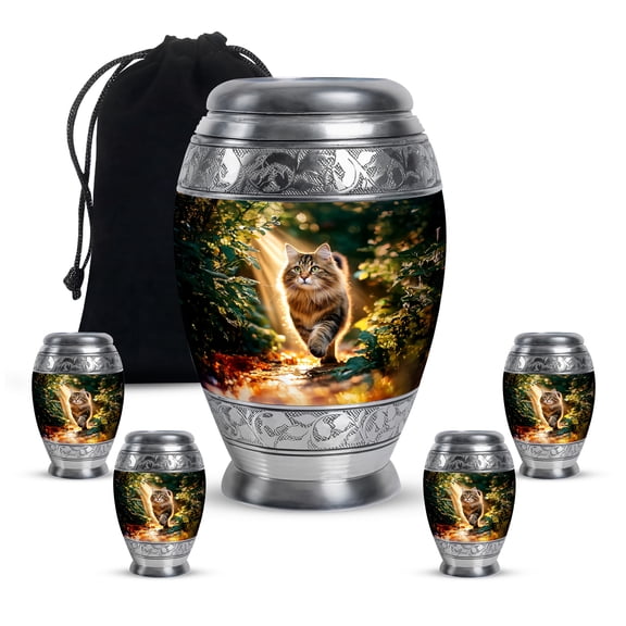 MUKTIVE Cat 5 Pcs Cremation Green Urns for Ashes for Women & Men, Desert Funeral Urn for Ashes for Male & Female Small, Burial Ash Holders, Sympathy Gift for Loss for Dad (1 Large, 4 Keepsake)