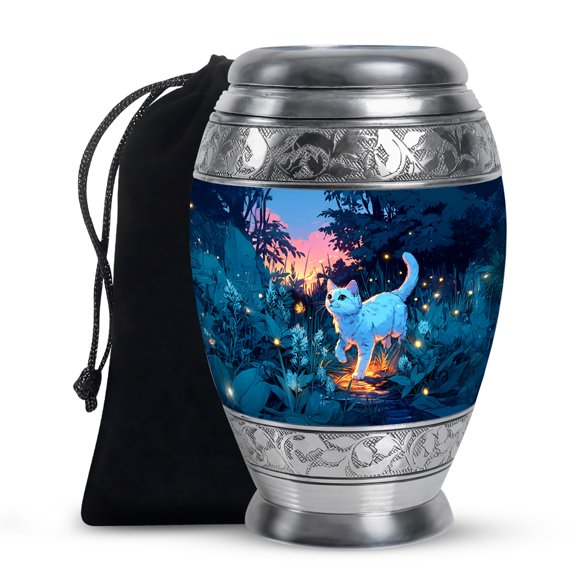 MUKTIVE Cat Cremation Urns for Ashes Adult Male & Female, Large Blue Memorial Urn, Handmade Remains Holders, Remembrance Gift for Loss of Husband (10 Inch)