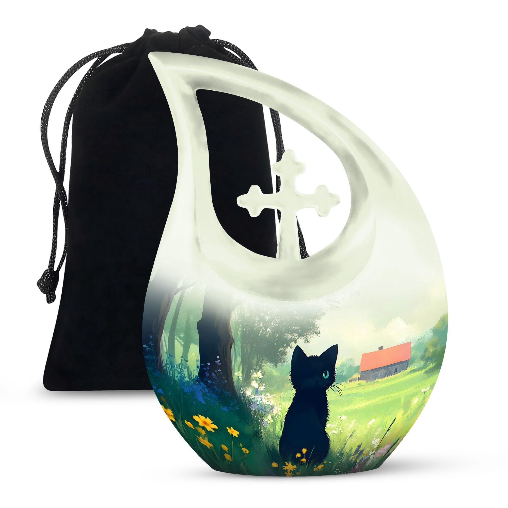 MUKTIVE Cat Urn - Tear Drop Urns for Human Ashes - 10 Inch Pet Memorial Cremation Urn - Urns for Adult Male & Female - Large Box