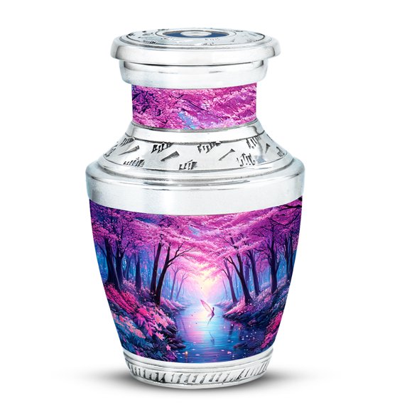 MUKTIVE Cherry Blossom Funeral Urns for Adult Male, Memorial Pink Butterfly Urn for Ashes for Women, Decorative Blue Cremation Urn, Burial Urns for Human Ashes, 3 Inch