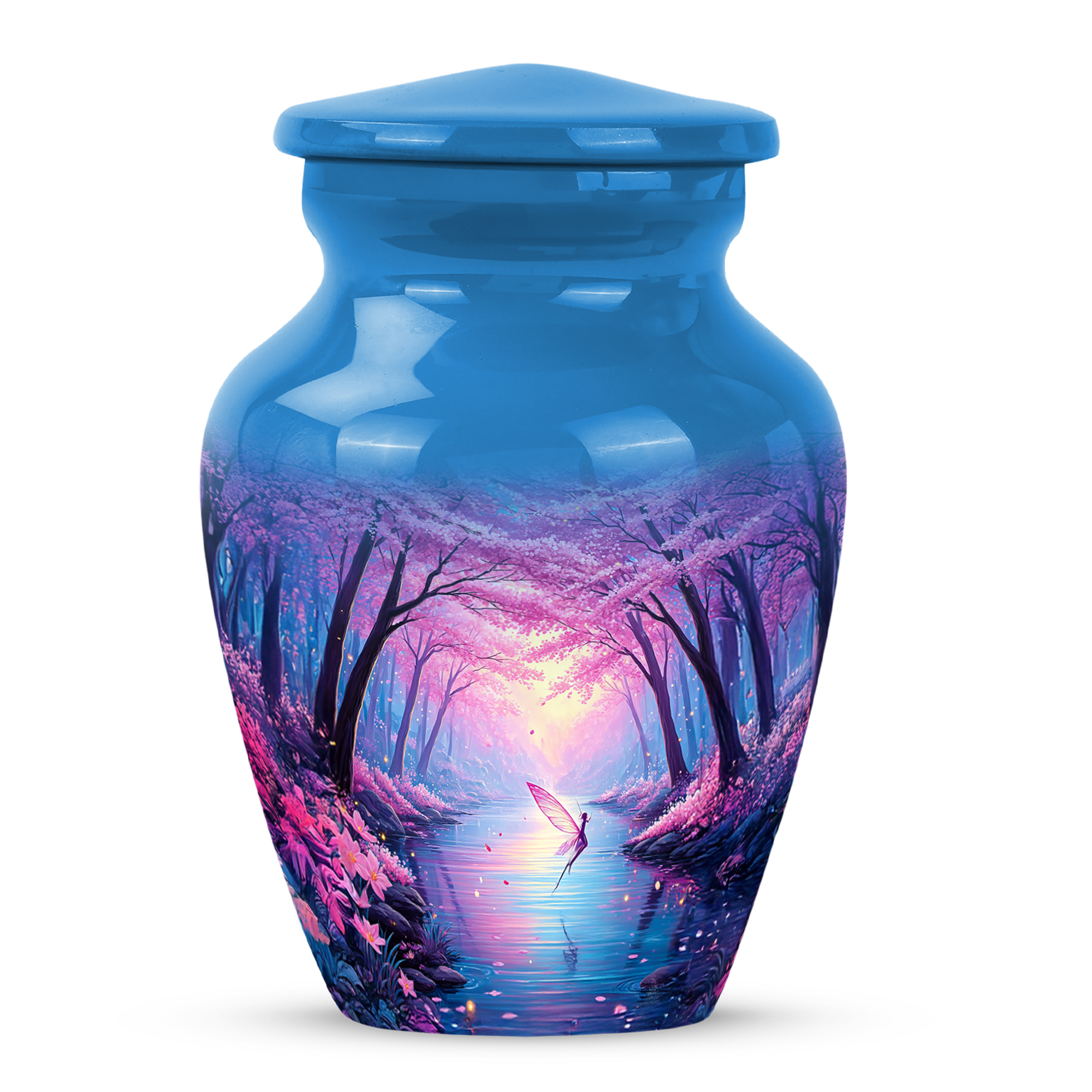 MUKTIVE Cherry Blossom Funeral Urns for Adult Male, Pink Butterfly Memorial Urn for Ashes for Women, Decorative Blue Cremation Urn, Burial Urns for Father Ashes, 3 Inch