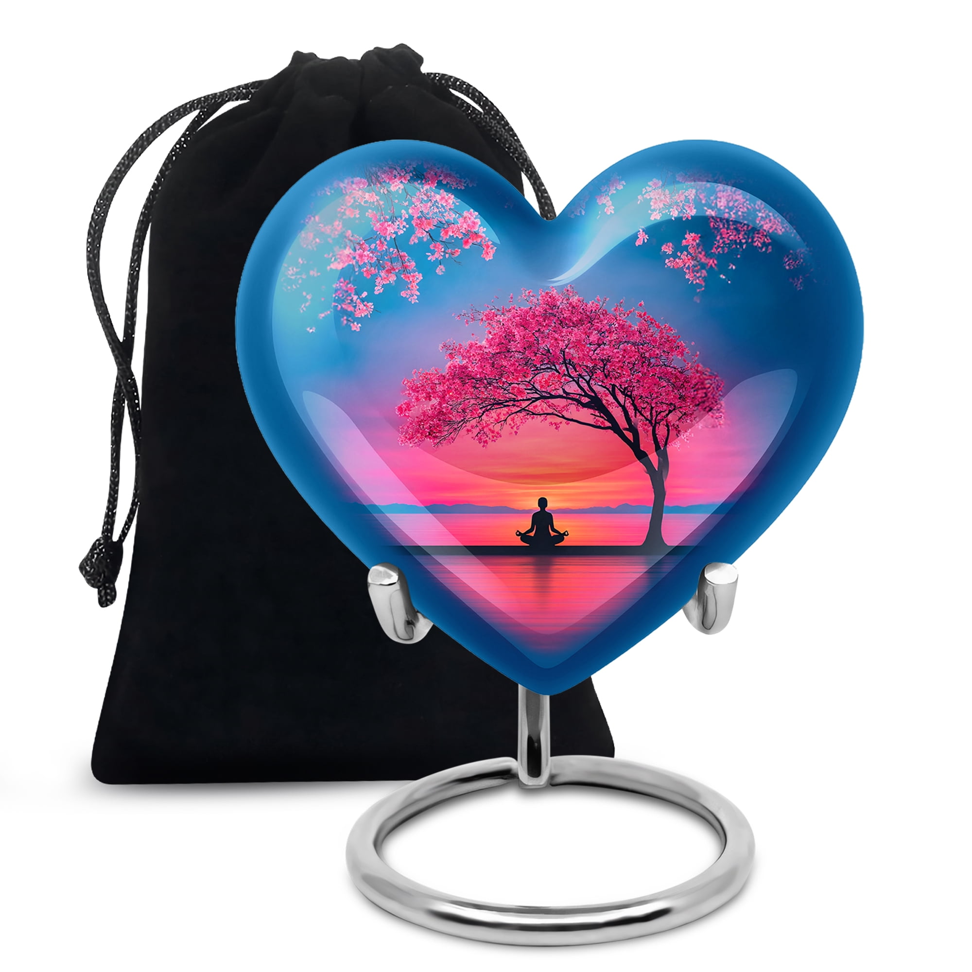 MUKTIVE Cherry Blossom Funeral Urns for Human Ashes, Adult Urn for Ashes Male & Female, Sunrise Heart Urns for Dad and Mom, Large Blue Urn for Couple Cremation, 8 Inch