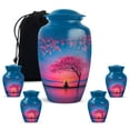 thumbnail image 1 of MUKTIVE Cherry Blossom Memorial Combo Urns for Human Ashes, Large Funeral Urns for Ashes Adult Female and Male Cremation, Keepsake Blue Burial Urn for Women (1 Large, 4 Keepsake), 1 of 7