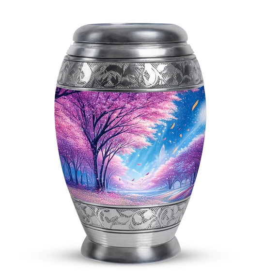 MUKTIVE Cherry Blossom Memorial Urn for Human Ashes Mom & Dad, Keepsake Burial Ashes for Women, Blue Urns for Funeral, Cremation Urn for Adult Female, 3 Inch