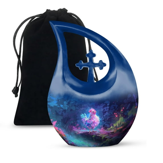 MUKTIVE Colorful Chicken Cremation Urns for Ashes - Large Cross Drop Urn for Ashes Adult Cremation - Ash Urns for Humans - Burial Urn for Women and Men - Holds 180 Cubic inch 10 Inch
