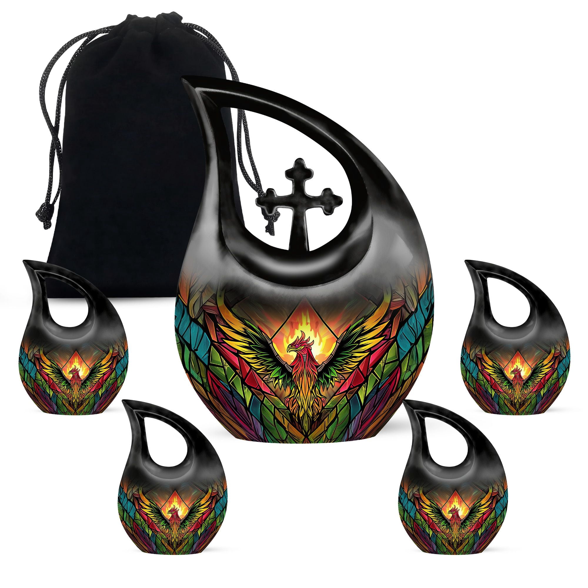 MUKTIVE Colorful Phoenix Burial Urns for Human Ashes Remains, Funeral Urns for Human Ashes Adult Male & Female Cremation, Holds 180 Cubic, Combo Sets Urn for Mom (1 Large 10 ", 4 Keepsake 3 ")
