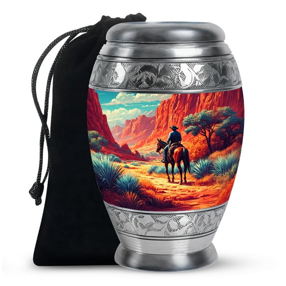 MUKTIVE Cowboys Cremation Urns for Human Ashes Adult Male Female Large - Desert Large Urn for Funeral Ashes for Men - Cremated Remains Containers - Remembrance Gift for Loss for Dad (10 Inch)