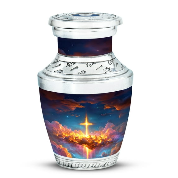 MUKTIVE Cross Cremation Urns, Blue Burial Urns for Human Ashes, Adult Burial Urn for Human Remains, Mini Portable Cremains Ash Holder for Funeral, Unique Urn for Adult Women, 3 Inch