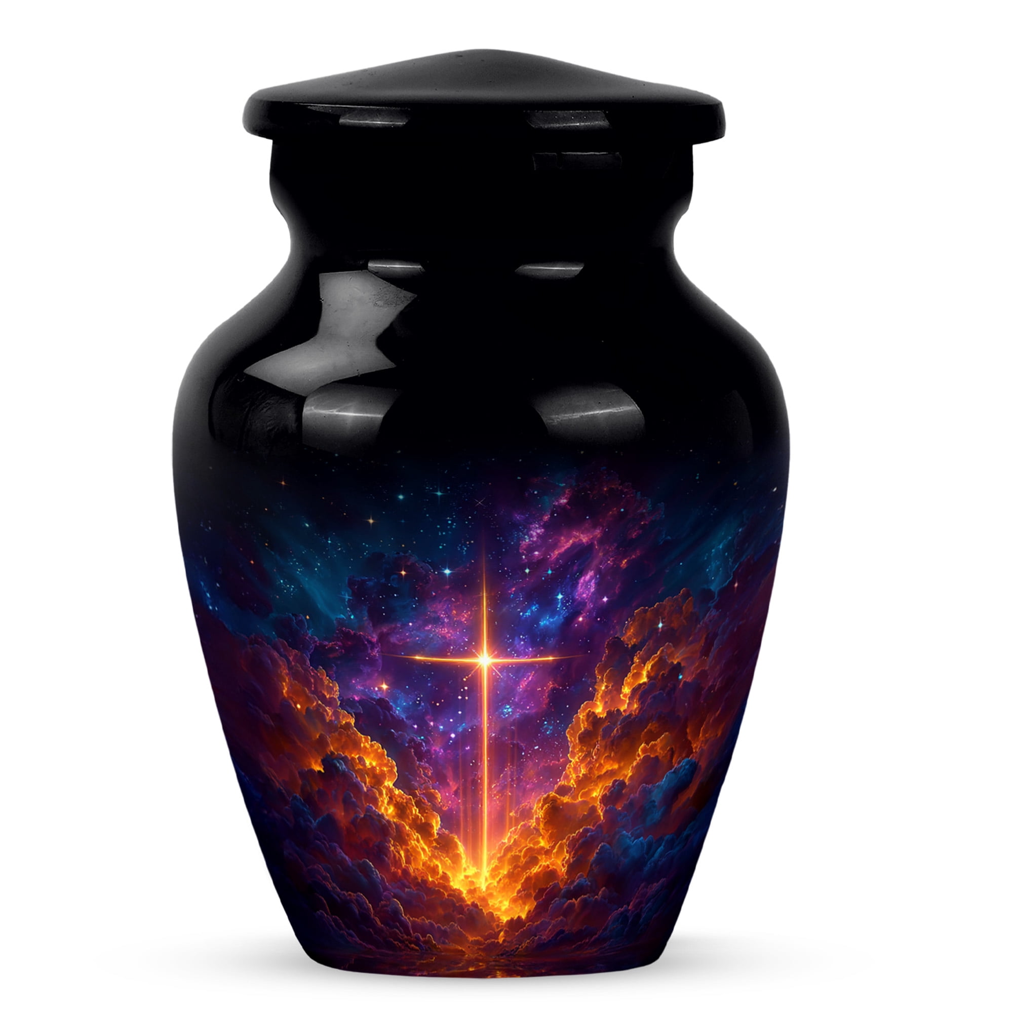 MUKTIVE Cross Tiny Burial Urns for Human Ashes Adult Man, Mini Black Cremation Urns for Adult Ashes Women, Tiny Purple Galaxy Memorial Urn for Mom, Decorative Funeral Urn for Dad, 3 Inch