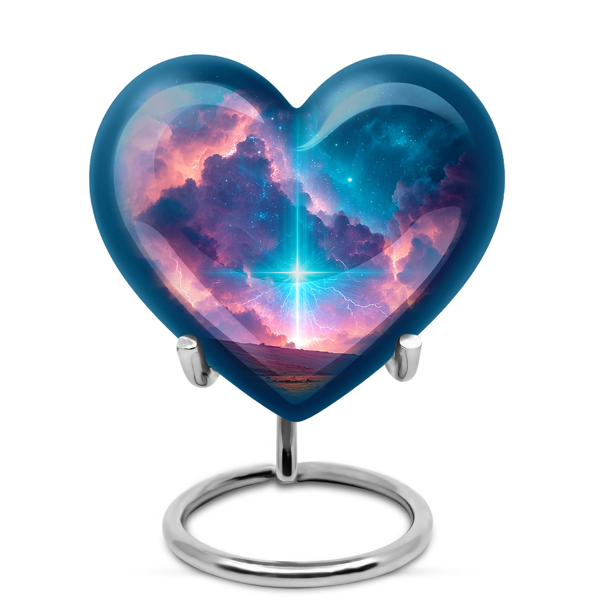 MUKTIVE Cross Tiny Urn for Ashes for Women, Mini Navy Blue Funeral Urns for Human Ashes Adult Man, Keepsake Heart Shape Cremation Urn for Mom and Son, Decorative Burial Urns for Human, 3 Inch