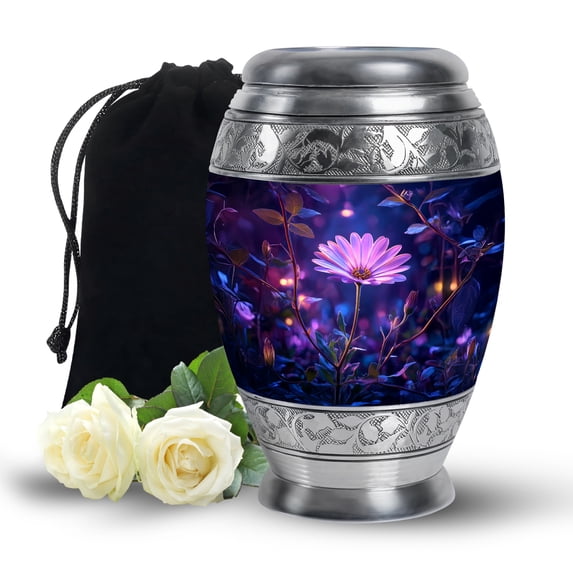 MUKTIVE Daisy Cremation Urns for Adults Ashes Female - Large Purple Urns for Human Ashes Adult Men - Memorial Urn for Male Adults - 10 Inch Urn for Cremated Remains