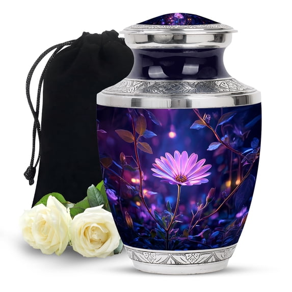 MUKTIVE Daisy Funeral Urns for Adult Ashes Women - Large Urn for Human Ashes Adult - Purple Memorial Urn for Mom & Dad - 10 Inch Urns for Funeral Grandfather