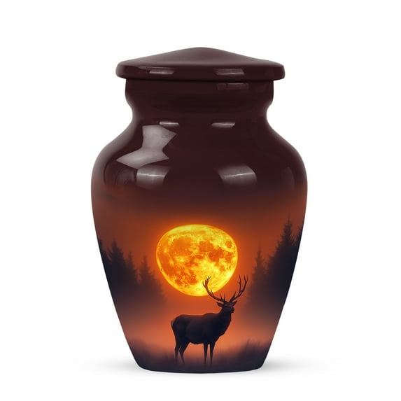 MUKTIVE Deer Funeral Urn for Ashes for Women - Keepsake Burial Urns for Human Ashes Adult Man & Women - Miniature Brown Cremation Urn - Memorial Moon Urns for Adult Male - 3 Inch