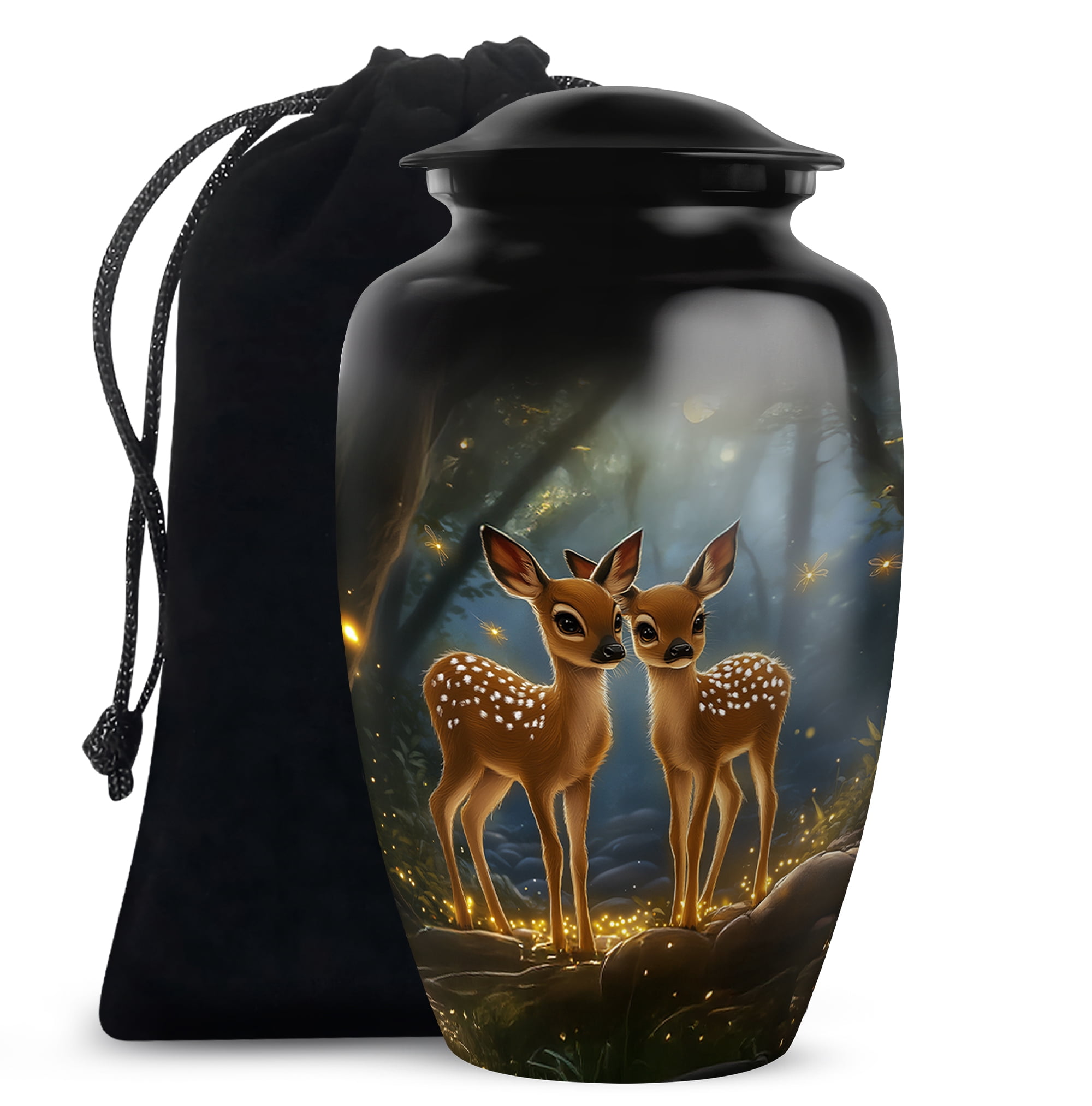 MUKTIVE Deer Memorial Urns for Adult Male - Large Black Funeral Urns for Human Ashes Adult Female - Cremation Urn for Mom & Dad - Handcrafted Burial Urn for Humans - 10 Inch