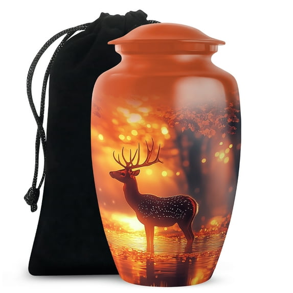 MUKTIVE Deer Memorial Urns for Adult Male - Large Brown Funeral Urn for Ashes for Women - Huamn Cremation Urn for Brother & Sister - Decorative Burial Urns - 10 Inch