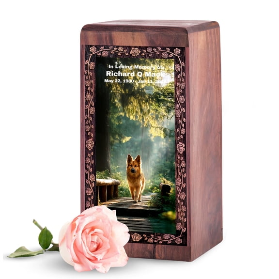 MUKTIVE Dog Urns for Human Ashes Adult Male, Tree Wooden Urn Human Ash Adult, Sunset Wood Personalized Urn, Mini Wood Box 5 Inch, Memorial Engraved Wooden Box, Funeral Urns for Mom Ashes