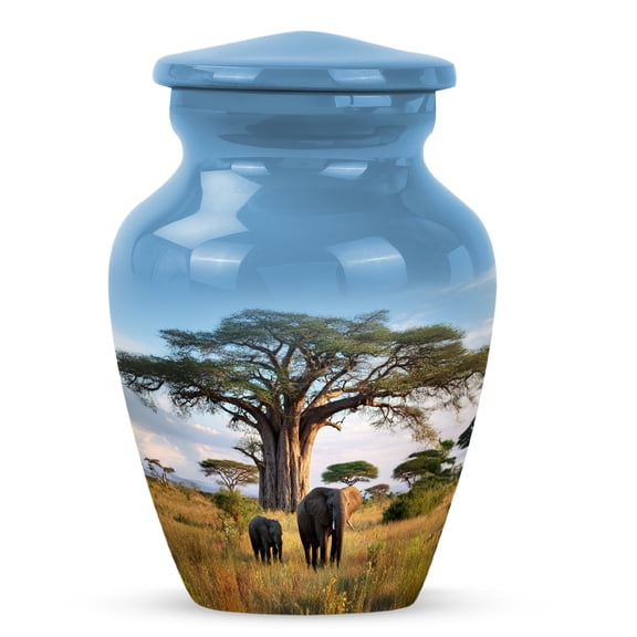 MUKTIVE ELELPHANT Funeral Urns for Adult – Memorial Blue Decorative Urns for Women & Men – Small Little Burial Baobab Trees Urn for Human Ashes for Husband & Wife (3 Inch )
