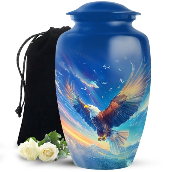 MUKTIVE Eagle Cremation Urn for Human Ashes Adult - Memorial Urns for Adult Ashes Men - Blue Decorative Large Urns for Mother - 10 Inch Adults Urn for Burial Dad