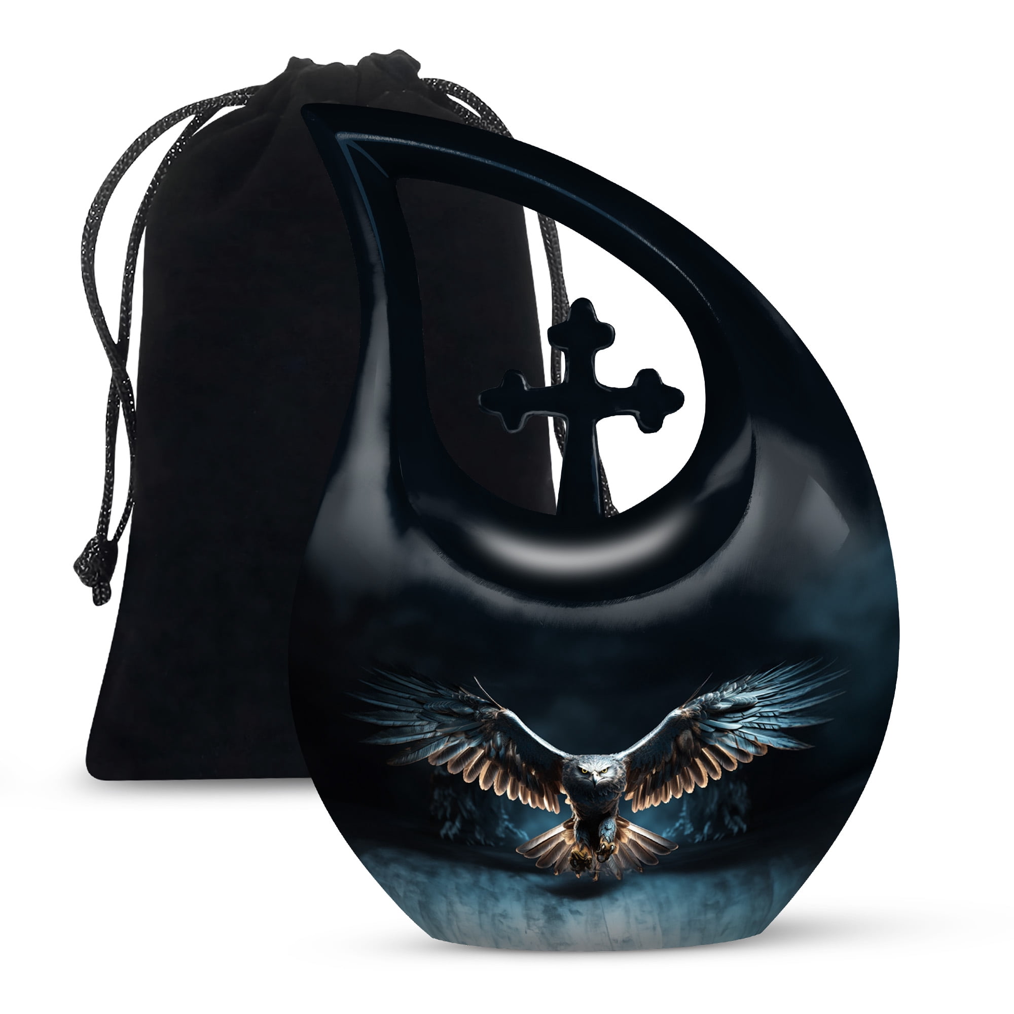 MUKTIVE Eagle Cremation Urns for Women and Men - Large Cross Drop Burial Urn for Adult Male Ashes - Black Funeral Urn for Daughter and Son - Memorial Gifts for Loss of Mom and Dad, 10 Inch