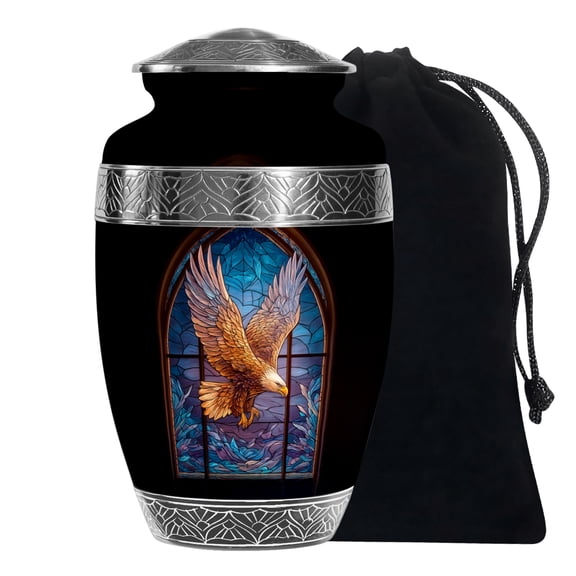 MUKTIVE Eagle Large Urns for Adult Ashes Male & Female - Black Funeral & Burial Urns for Mom - Adult Cremation Urn - Large Funeral & Memorial Gift for Dad - 10 Inch