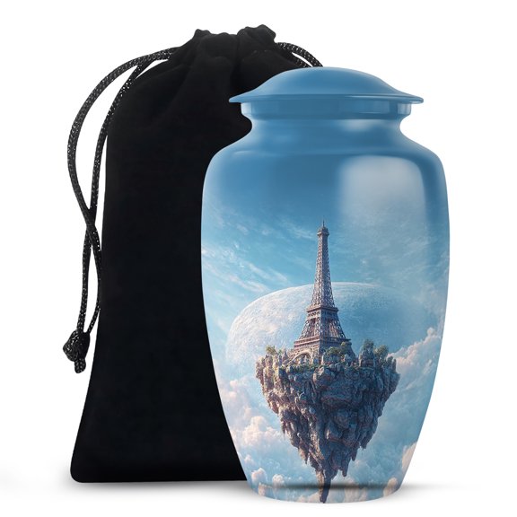 MUKTIVE Eiffel Tower Memorial Large Urns for Human Ashes, Blue Burial Urn for Adult Male & Female Ashes, Mountain Burial Ash Holder for Mom, Remembrance Gift for Loss of Loved Ones, 10 Inch