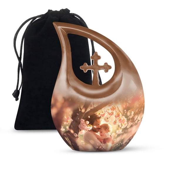 MUKTIVE Father Hold with Daughter Urn for Ashes for Women and Men 10 Inch - Cross Drop Decorative Urns for Ashes Mother and Father - Cremations Urns for Funeral and Burial - Large Memorial Urn