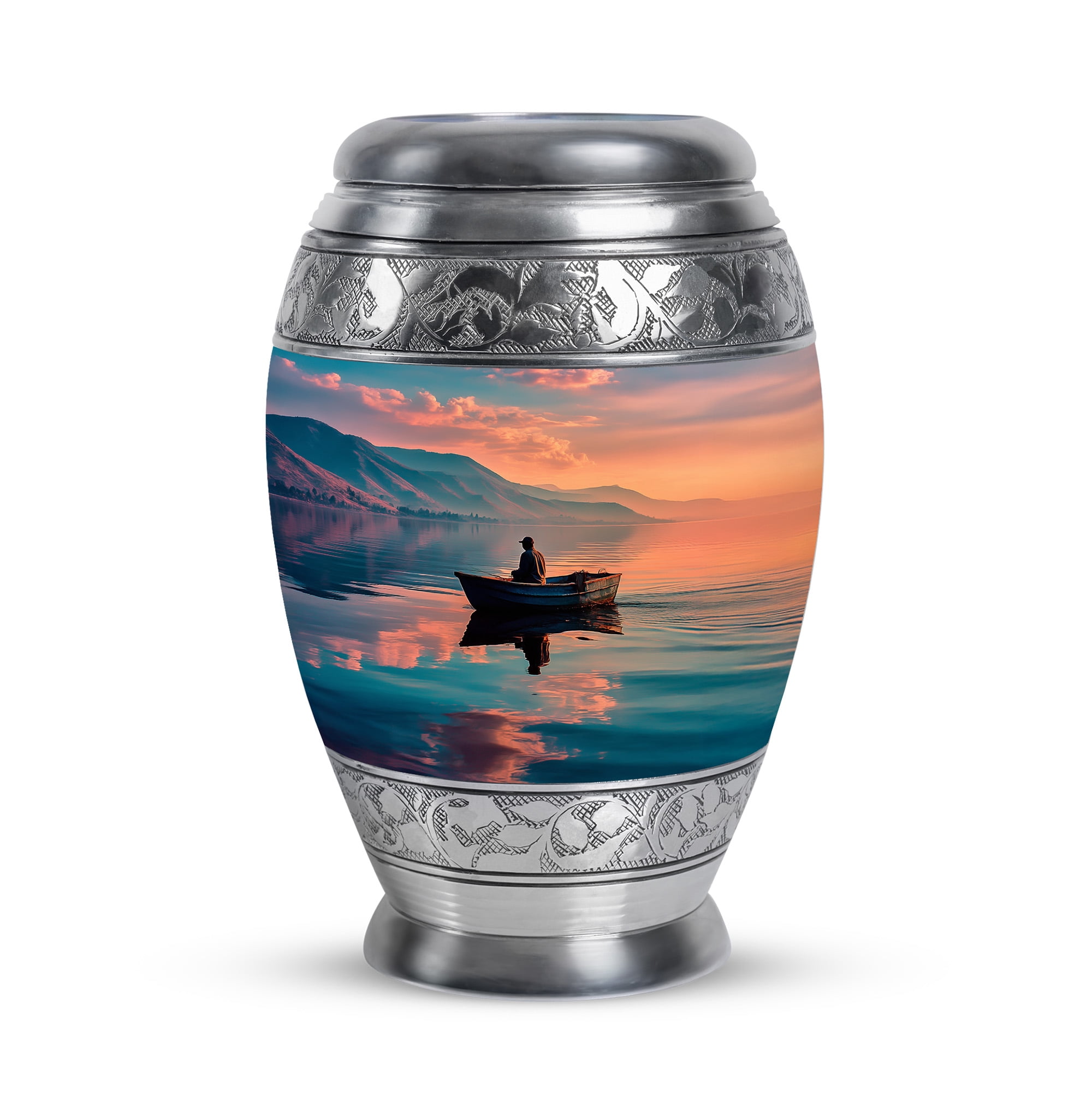 MUKTIVE Fishing Alone Cremation Urns for Adult Ashes Men & Women Keepsake - River, Mountains Small Burial Urn for Human Ashes - Cremated Remains Holder - Memorial Gifts for Loss of Dad (3 Inch)