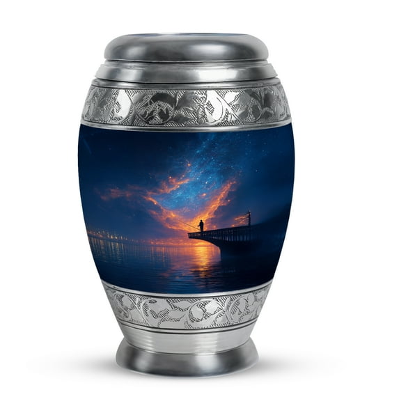 MUKTIVE Fishing Alone Cremation Urns for Adult Ashes Men & Women Keepsake, River Small Burial Urn for Human Ashes, Purple Cremated Remains Holder, Memorial Gifts for Loss of Dad (3 Inch)