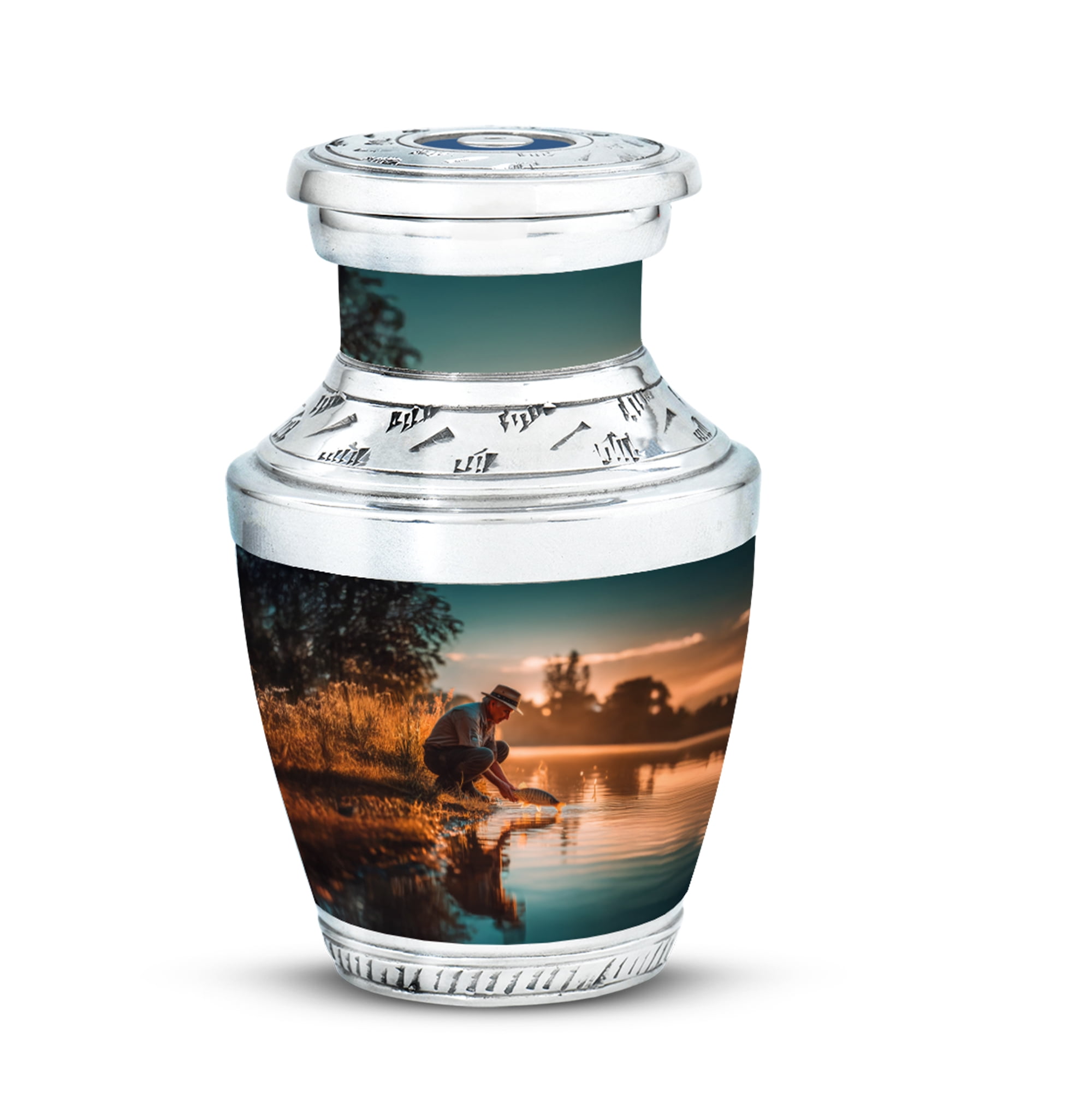 MUKTIVE Fishing Cremation Keepsake Urns for Human Ashes - Fisherman Small Burial Urn for Human Ashes Male & Female - Burial Cremains Containers - Handcrafted Memorial Gifts for Loss of Dad (3 Inch)