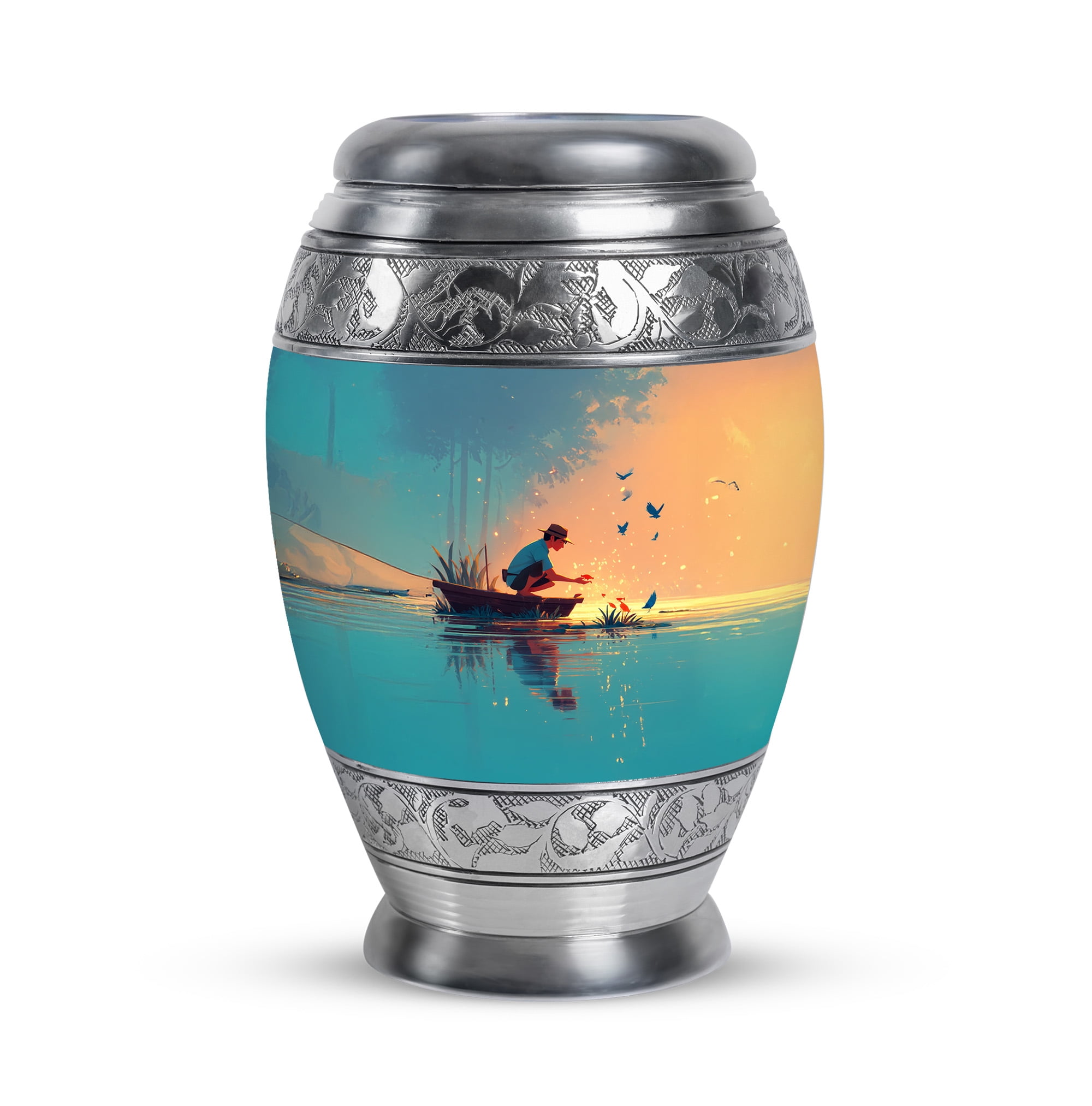 MUKTIVE Fishing Cremation Urns for Adult Ashes Men Keepsake - Blue Small Burial Memorial Urn for Mom - Decorative Memorials & Funerary Ash Holders - Handcrafted Memorial Gift for Family (3 Inch)