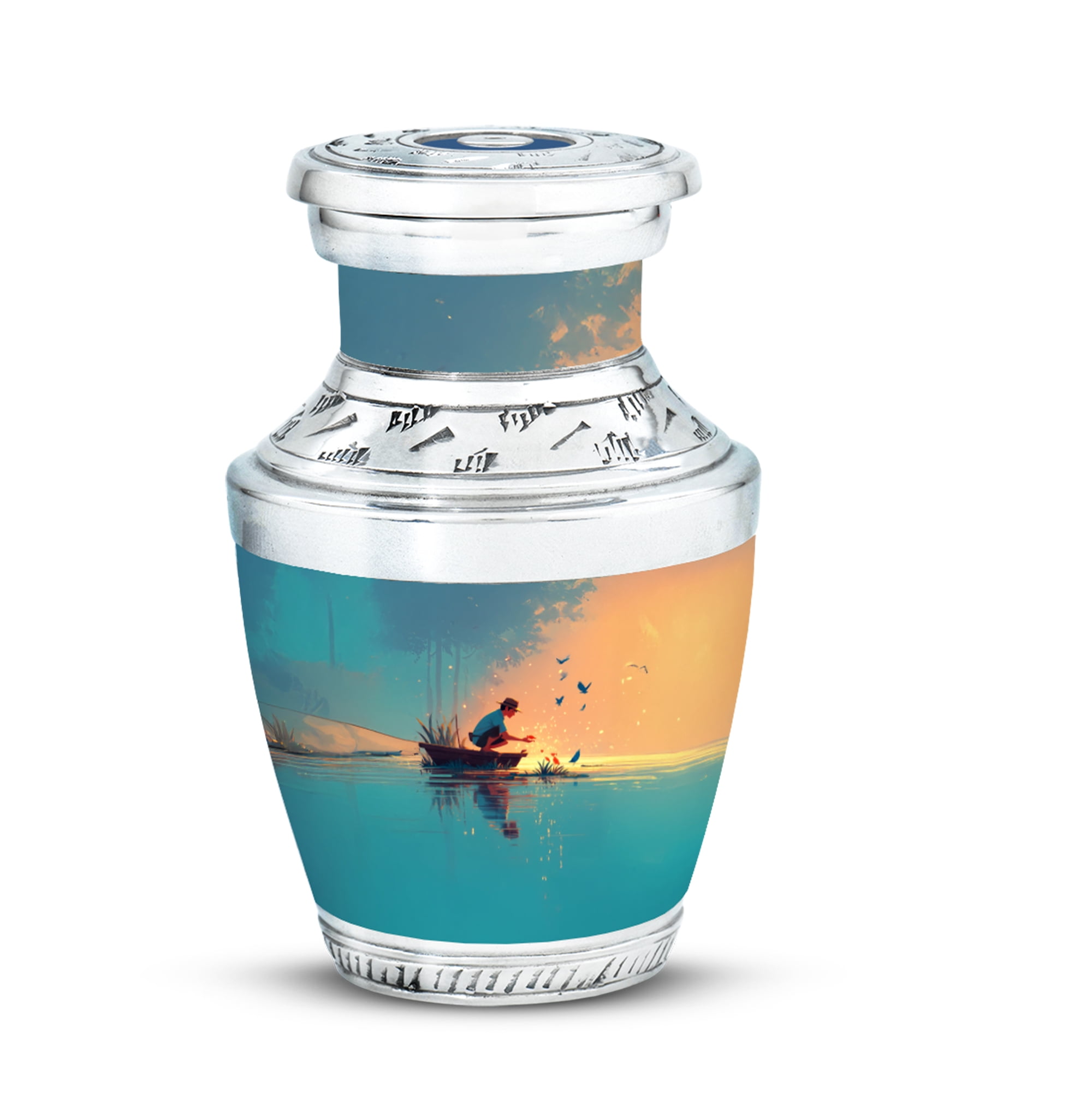 MUKTIVE Fishing Cremation Urns for Human Ashes - Memorial Urns Keepsake - Blue Burial Urn for Human Ashes for Male Small - Funeral Remain Holders for Mom & Dad - Memorial Gifts for Loss (3 Inch)