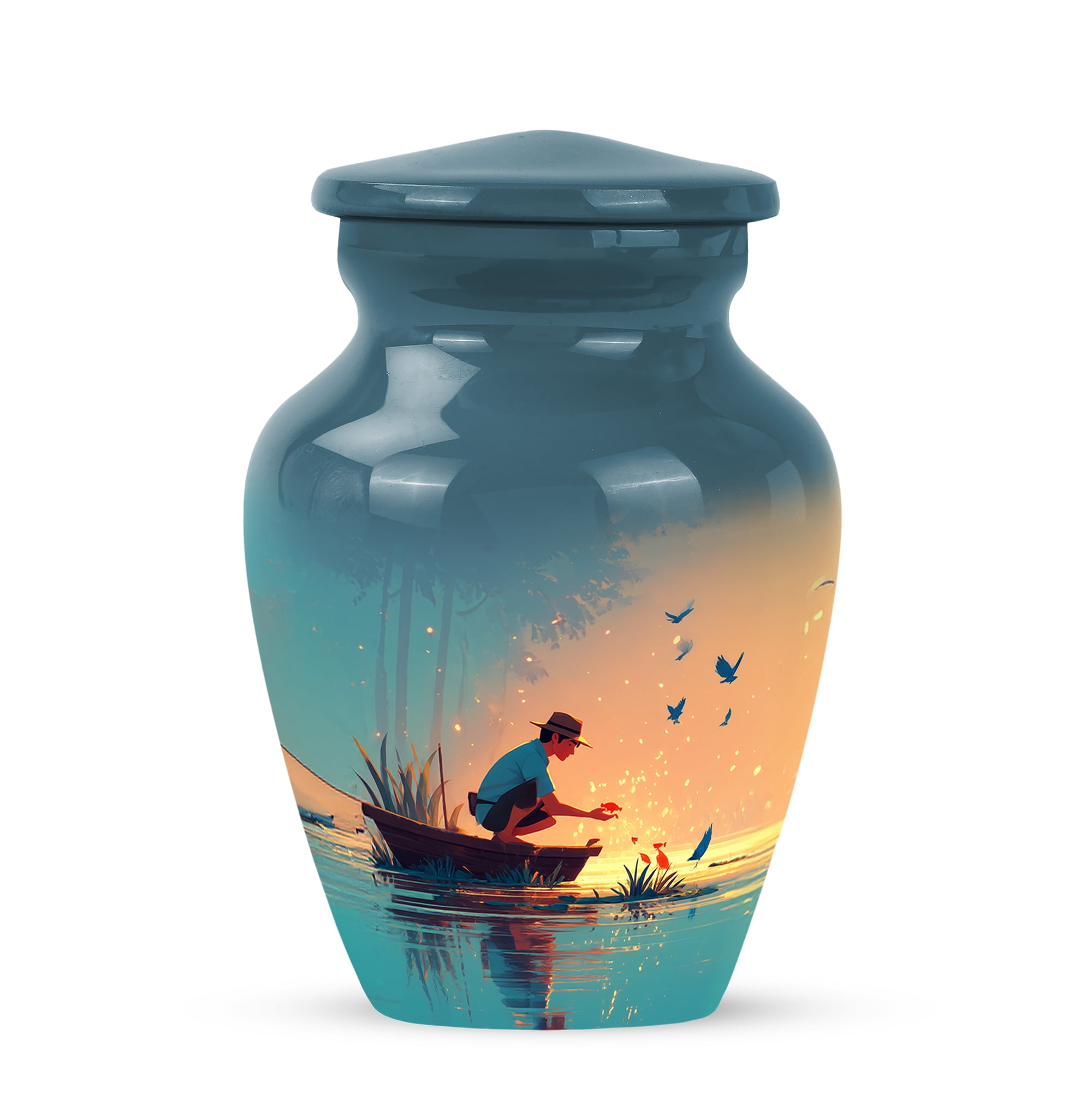 MUKTIVE Fishing Keepsake Urns for Ashes Adult Male & Male - Mini Burial Urns for Adult Human Ashes Remains - Fisherman Little Funeral Urn for Dad - 3 Inch