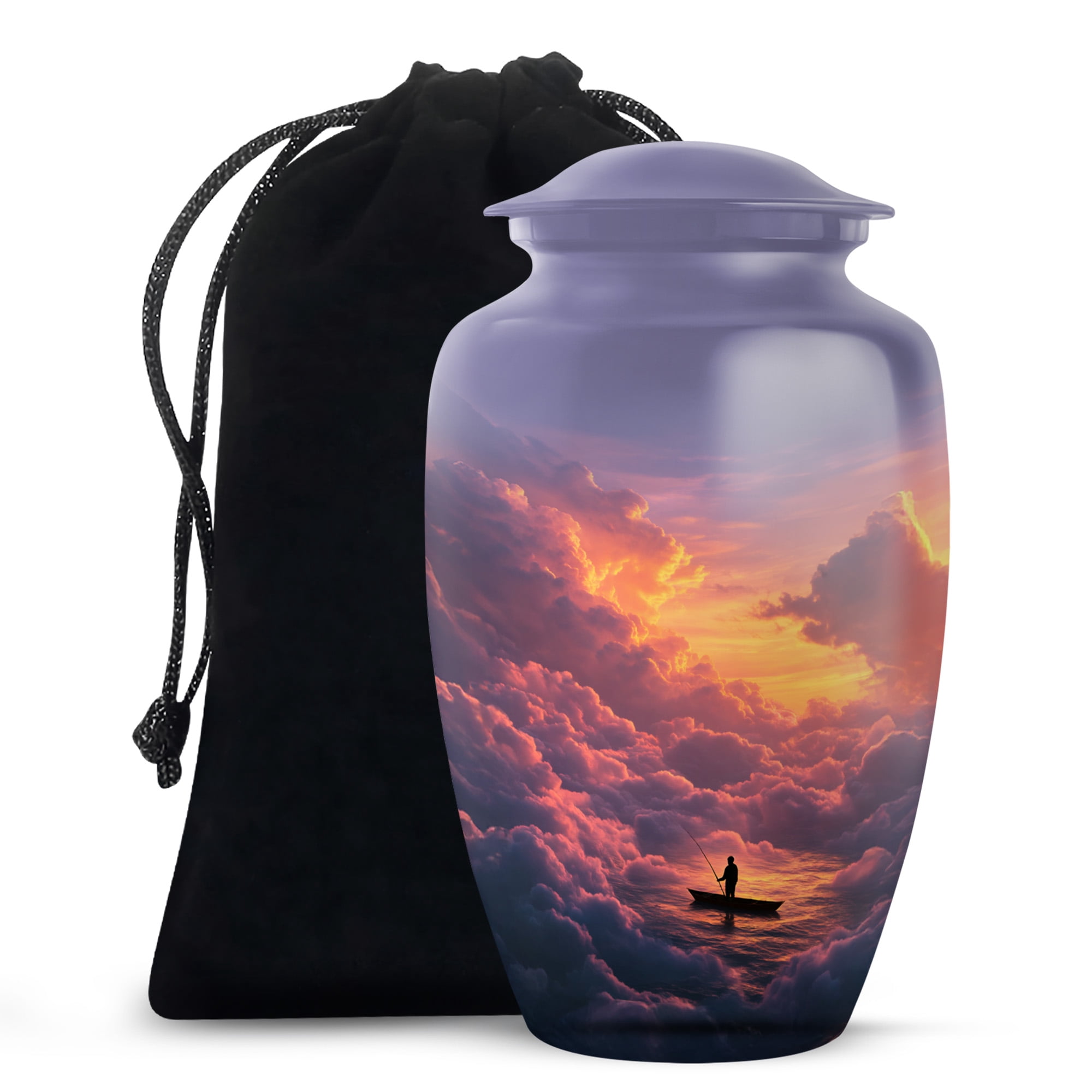 MUKTIVE Fishing Memorial Urns for Human Ashes Adult Female, Large Ocean Cremation Urns for Adult Male, Purple Decorative Urn for Home, Office Decor, Burial Urn for Human Ashes, 10 Inch