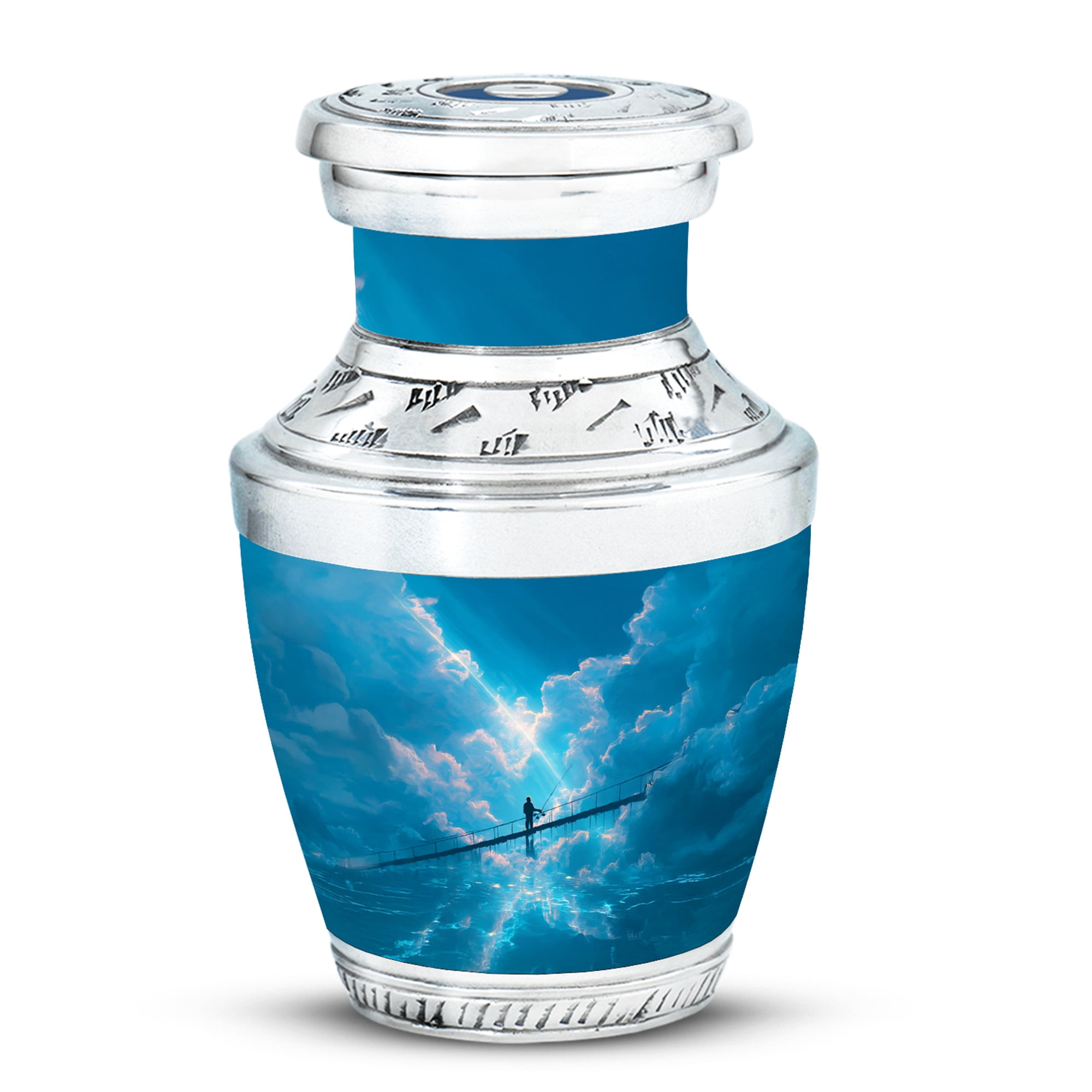 MUKTIVE Fishing Silhouette Keepsake Urns for Human Ashes, Blue Galaxy Small Burial Urn for Adult Ashes, Decorative Cremation Urns, Remembrance Gift for Loss of Mom (3 Inch)