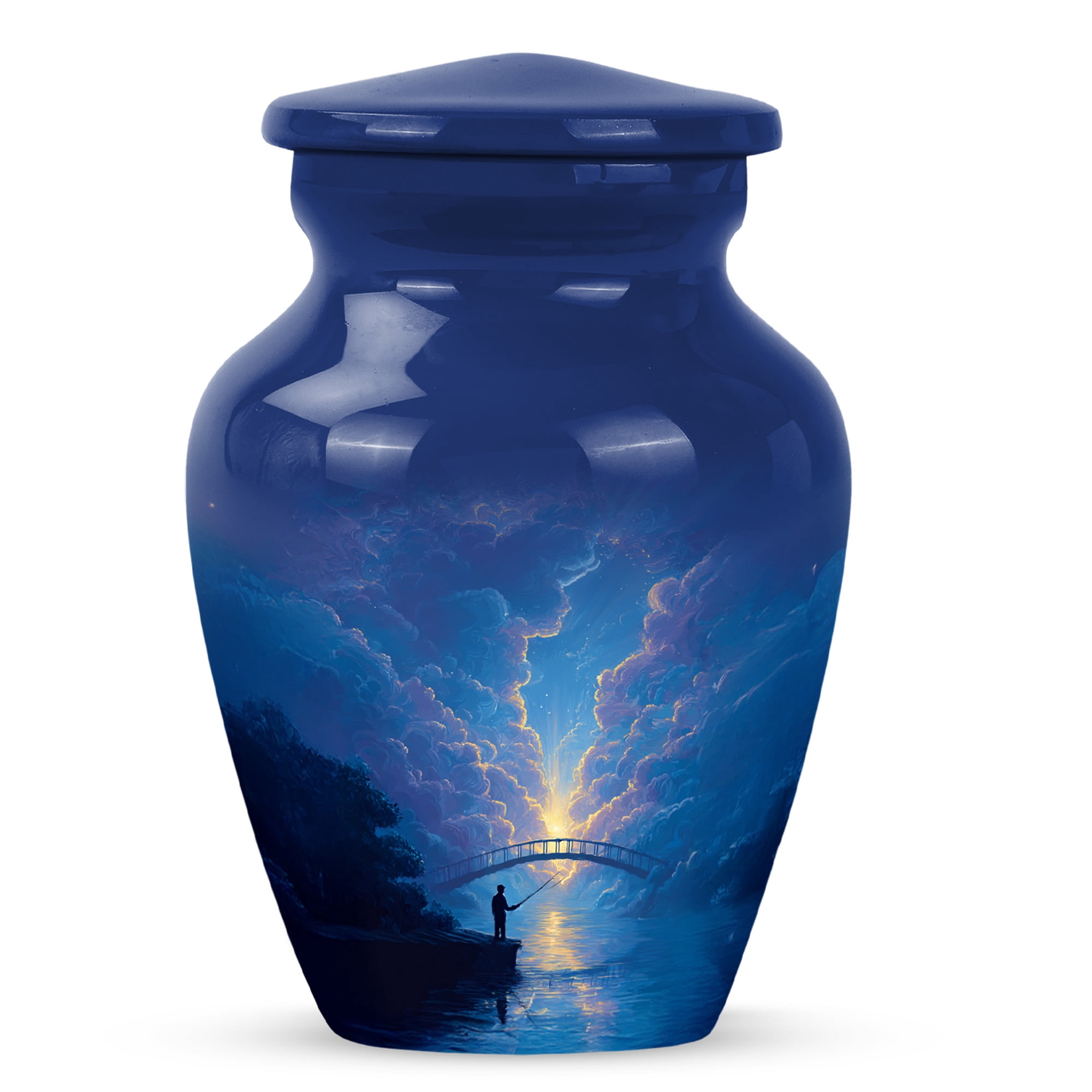 MUKTIVE Fishing Urns for Adult Female & Male Ashes, Keepsake Blue Cremation Urns for Human Ashes Adult Man, Miniature Funeral Urn for Loved Ones, 3 Inch