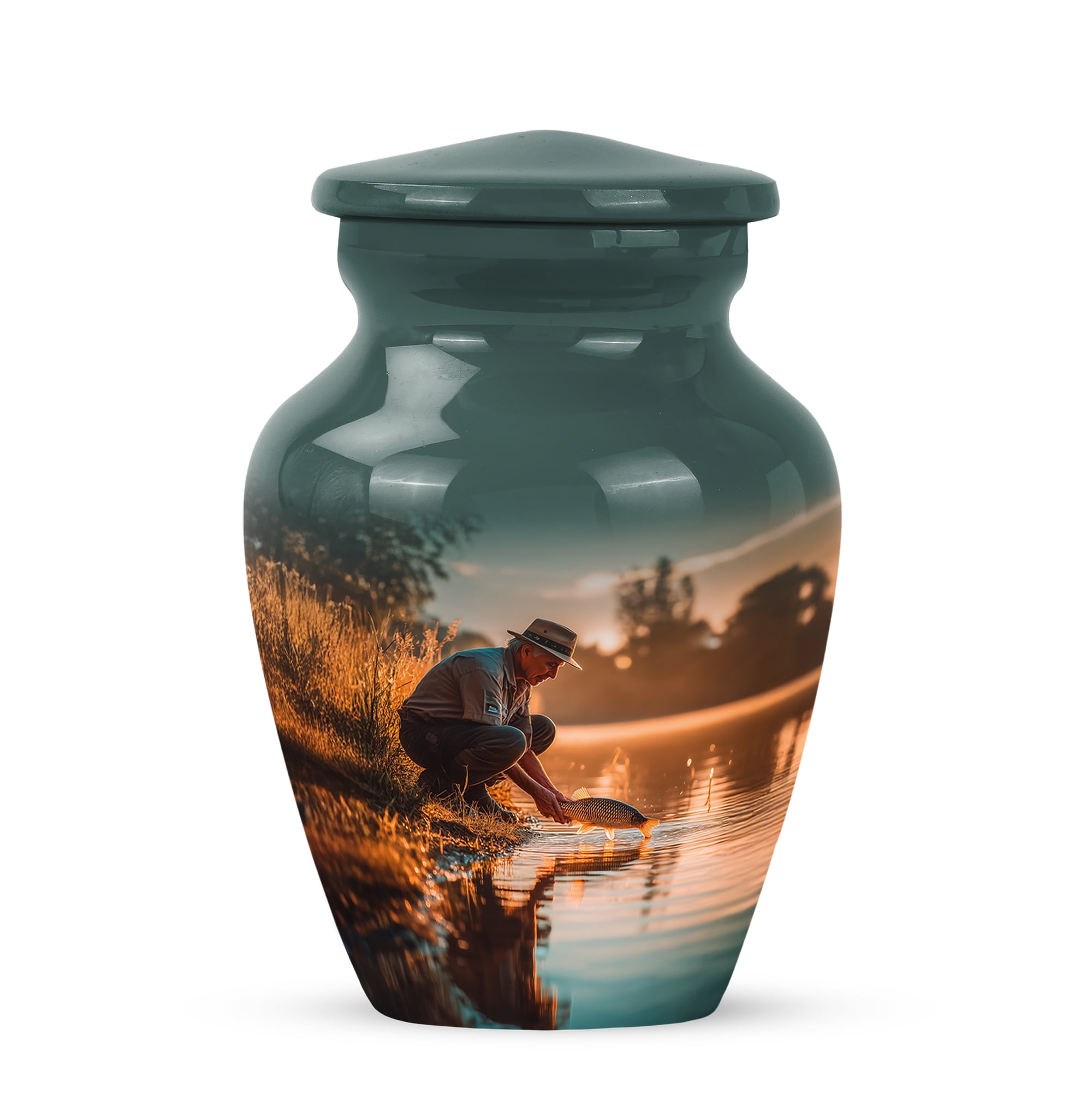 MUKTIVE Fishing Urns for Adult Female & Male Ashes - Keepsake Green Cremation Urns for Human Ashes Adult Man - Miniature Funeral Urn for Grandmother & Grandfather - 3 Inch