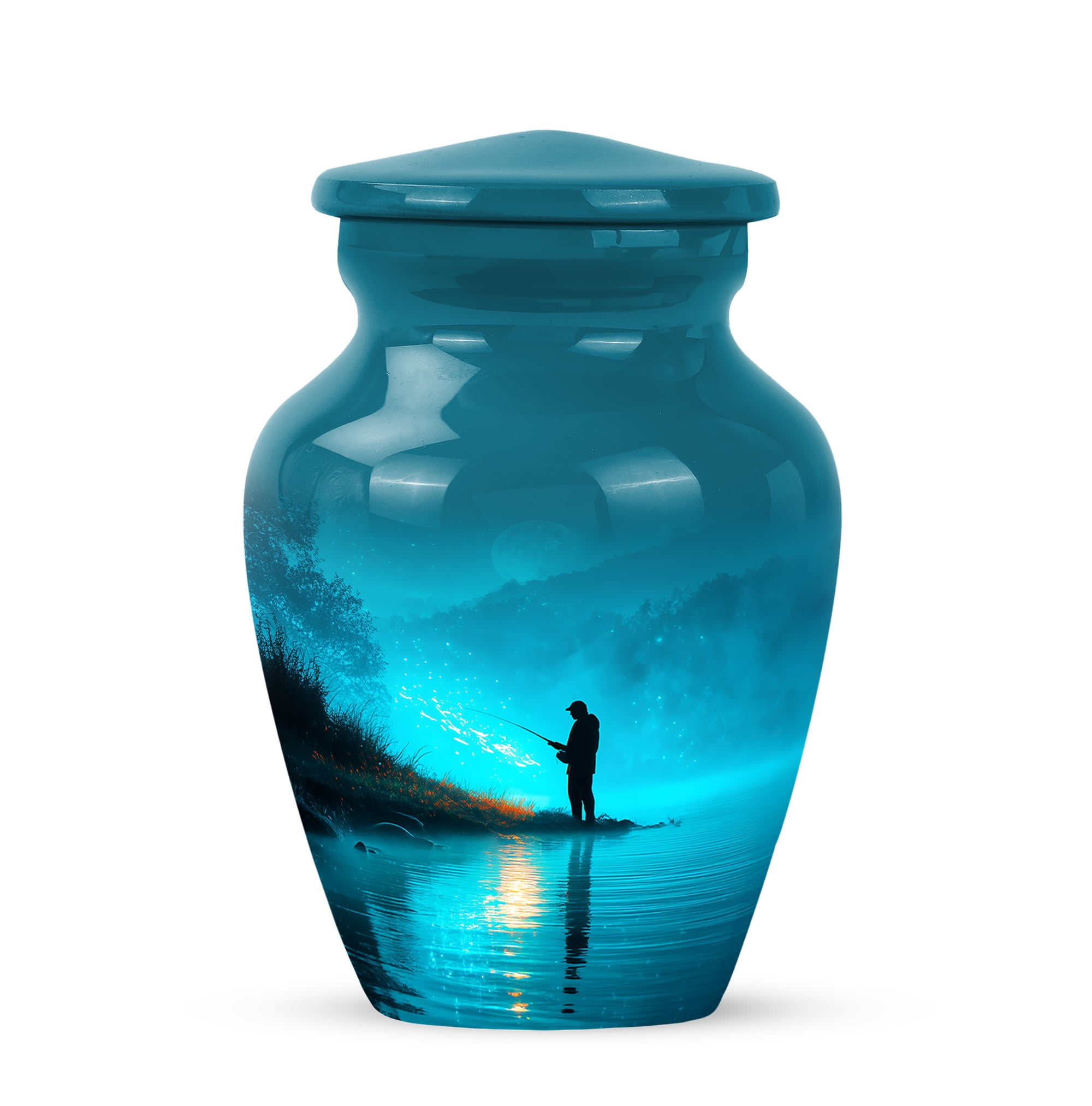 MUKTIVE Fishing Urns for Human Ashes Remains - Keepsake Mini Funeral Urns for Human Ashes Adult Male & Female - River Burial Blue Urn for Mom & Dad Funeral - 3 Inch