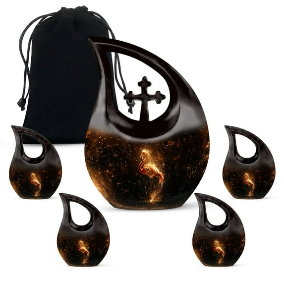 MUKTIVE Flamingo Combo Sets Urns for Human Ashes Adult Female, Funeral Urn for Ashes Adult Male, Burial Urn for Mom & Dad, Cremation Urns for Women, (1 Large 10 ", 4 Keepsake 3 ")